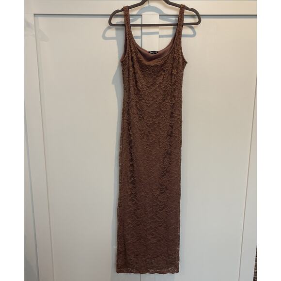 Bebe Dress Medium‎ Mocha Mousse Maxi Long Prom Lace Mesh Overlay Garden Fairy - Picture 3 of 16